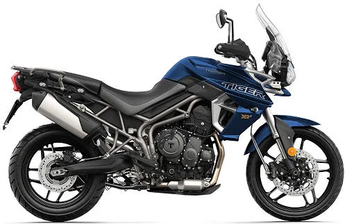 Foto de perfil del Tiger 800 XRt 2020 en color azul.