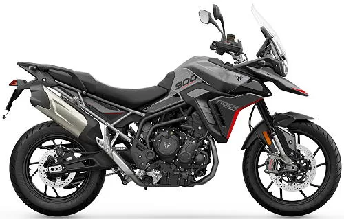 Foto de perfil del Tiger 900 GT 2024 en color gris.