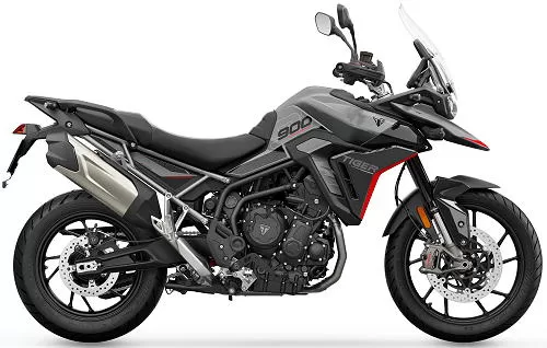 Foto de perfil del Tiger 900 GT Pro 2025 en color gris / negro.