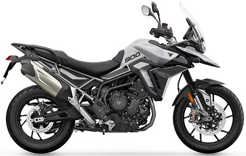 Foto de perfil del Tiger 900 GT Pro 2025 en color blanco / negro.