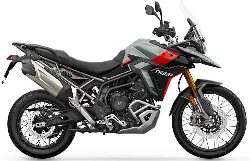 Foto de perfil del Tiger 900 Rally Pro 2024 en color rojo / gris.