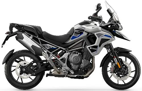 Photo de profil de la Tiger 1200 Alpine Edition 2026 en couleur blanc / bleu