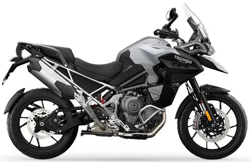 Foto de perfil del Tiger 1200 GT Explorer 2024 en color blanco / negro.