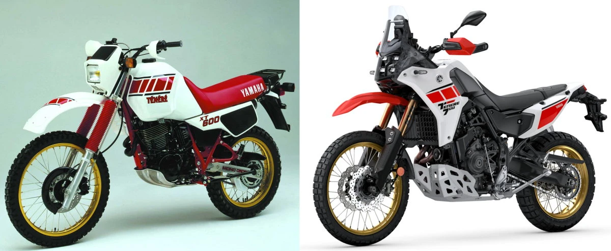 La Yamaha Ténéré 700 Rally 2027 et sa grand-mère 600 Ténéré de 1985.