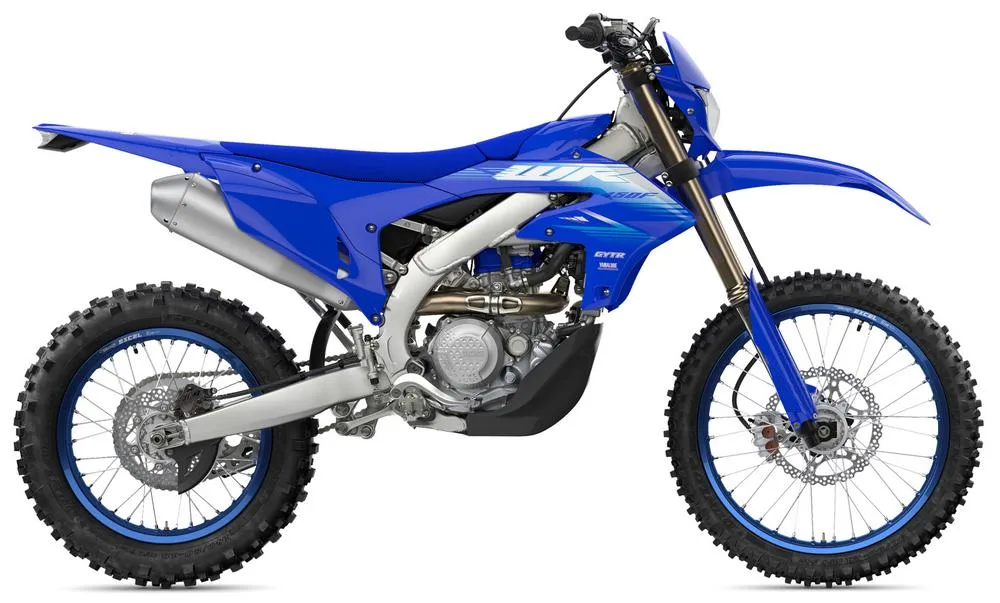 Foto de perfil del WR 450 F 2027 en color azul.