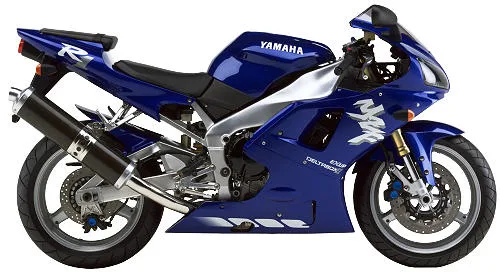 Foto de perfil del YZF-R1 1000 1998 en color azul.