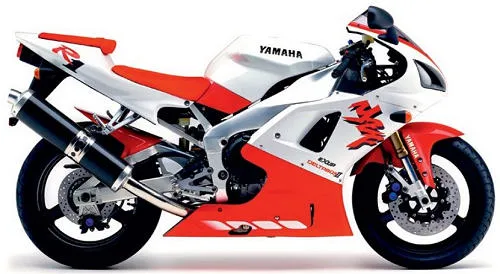 Foto de perfil del YZF-R1 1000 1998 en color rojo / blanco.