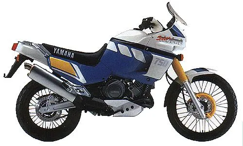 Foto de perfil del XTZ 750 Super Ténéré 1989 en color blanco / azul.